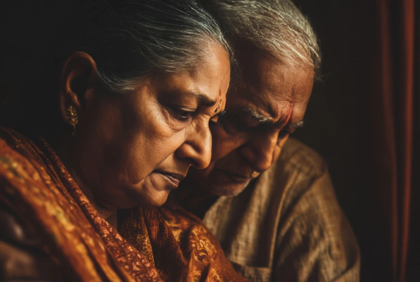 An elderly couple sitting together