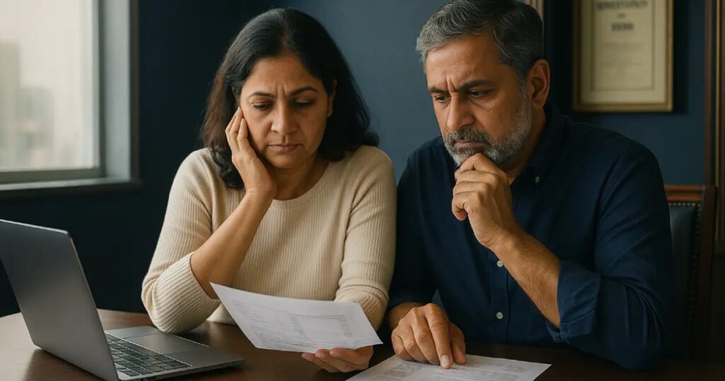 parent looking worried while checking a matrimonial profile